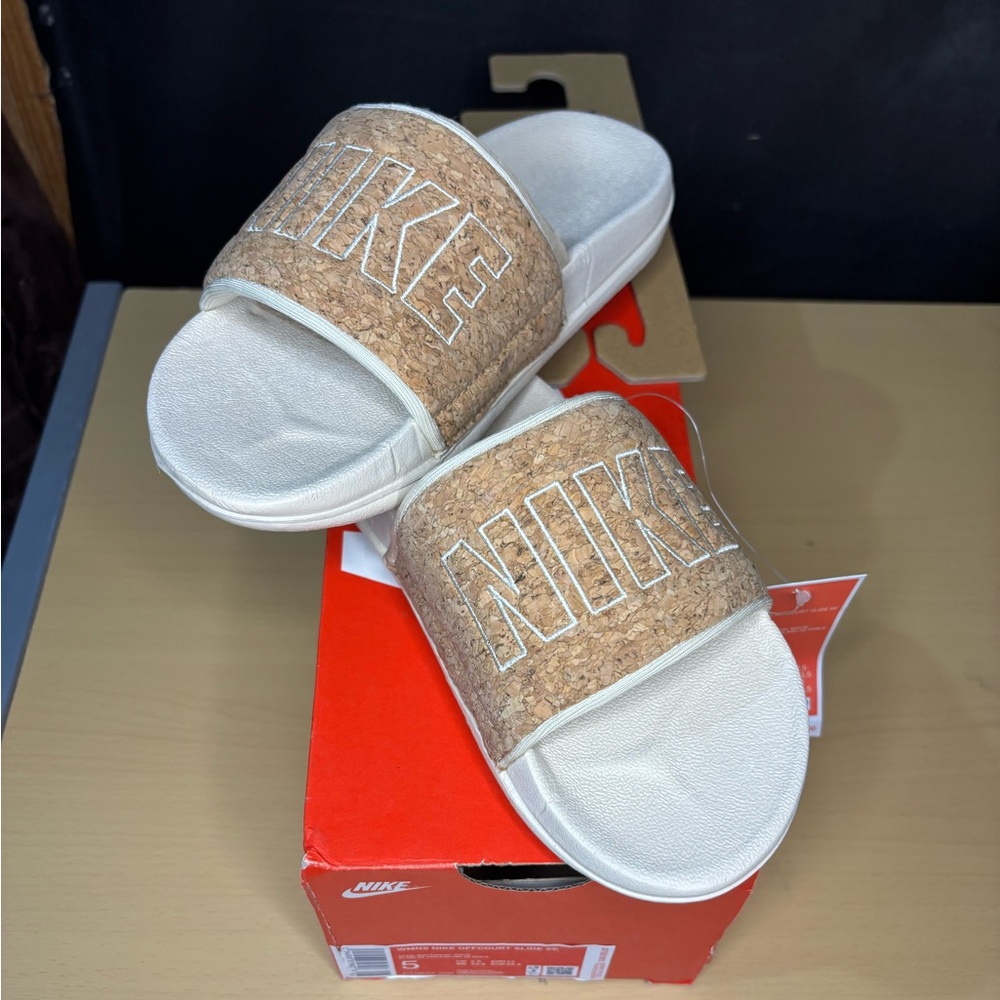 Nike Women’s Cork-Effect White Slide Sandals